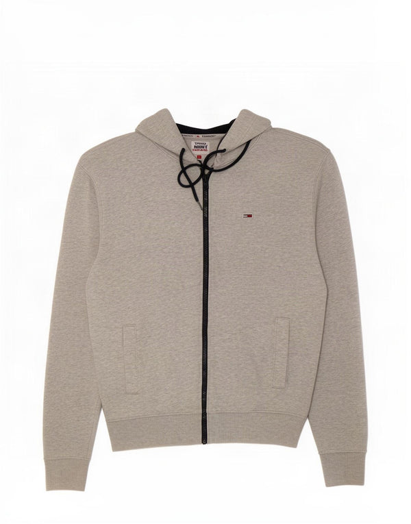 Tommy Hilfiger Suéter masculino com capuz e zíper gráfico cinza médio algodão manchado