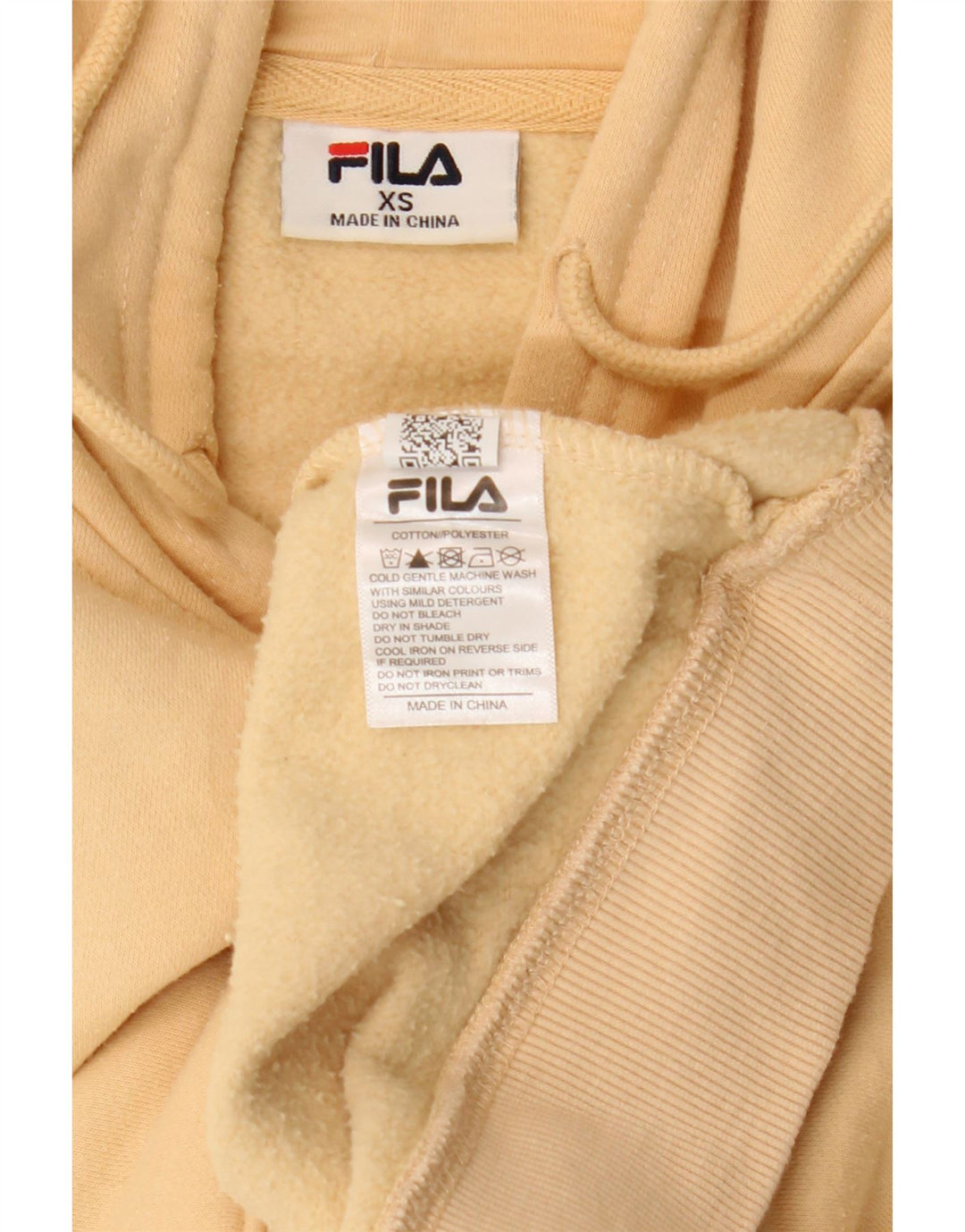 FILA Womens Oversized Hoodie Jumper UK 6 XS Beige Cotton Vintage Fila and Second-Hand Fila from Messina Hembry 