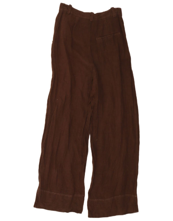 Zara Calça Chino Feminina Cintura Alta Perna Larga XS W24 L30 Linho Marrom