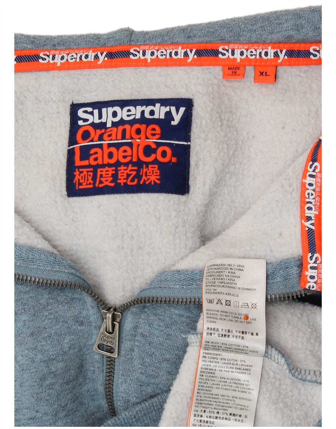 Suéter masculino SUPERDRY com capuz e zíper XL algodão azul