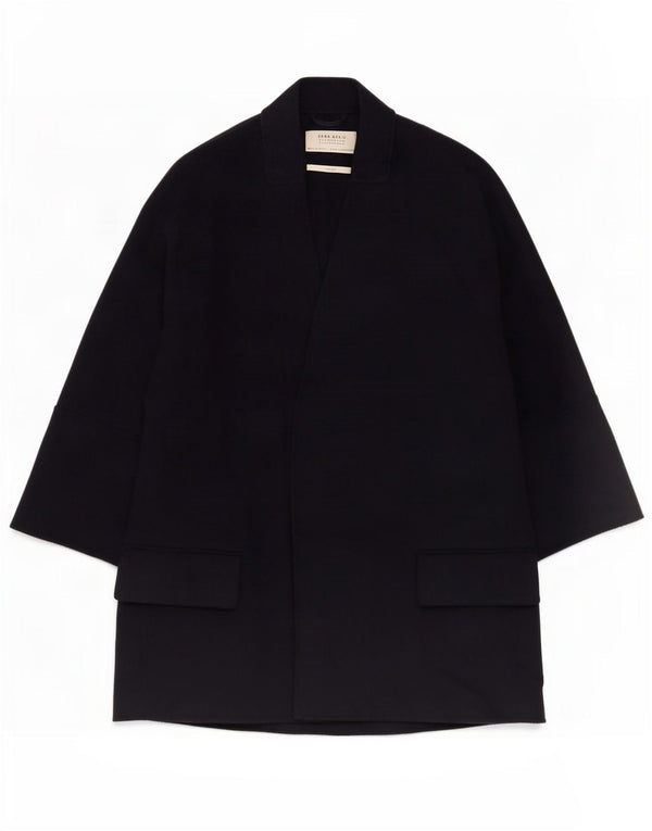 Sobretudo aberto oversized feminino Zara UK 10 pequeno lã azul marinho
