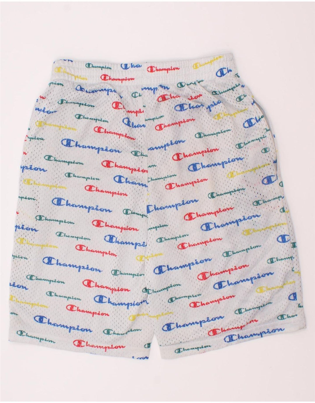 Shorts esportivos gráficos Champion Boys 11-12 anos grande poliéster branco