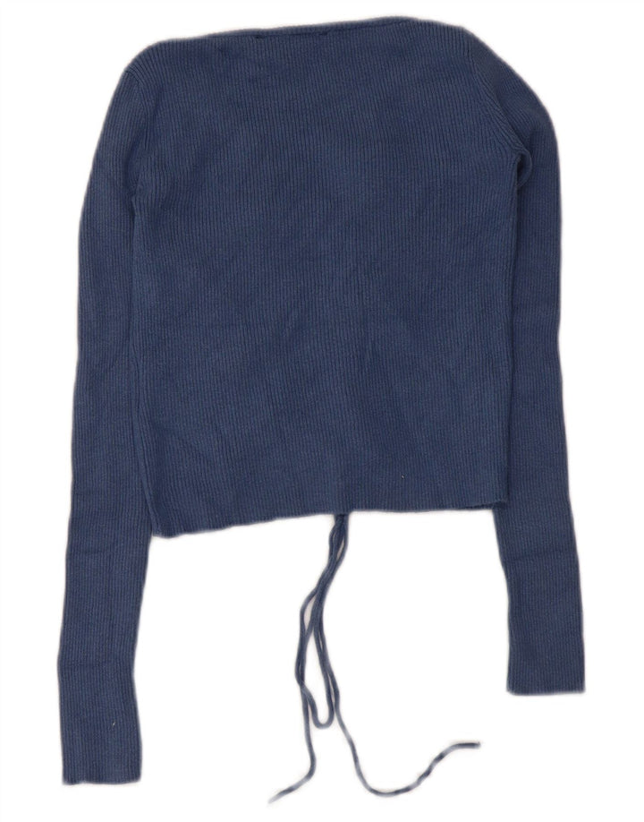 Top crop feminino Guess manga comprida UK 4 XS azul marinho poliamida