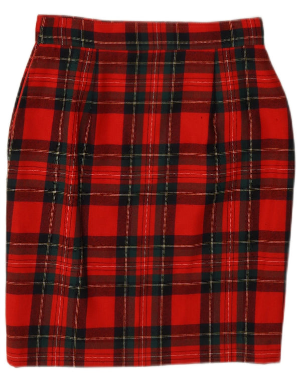 Saia lápis feminina vintage W26 pequena xadrez vermelha