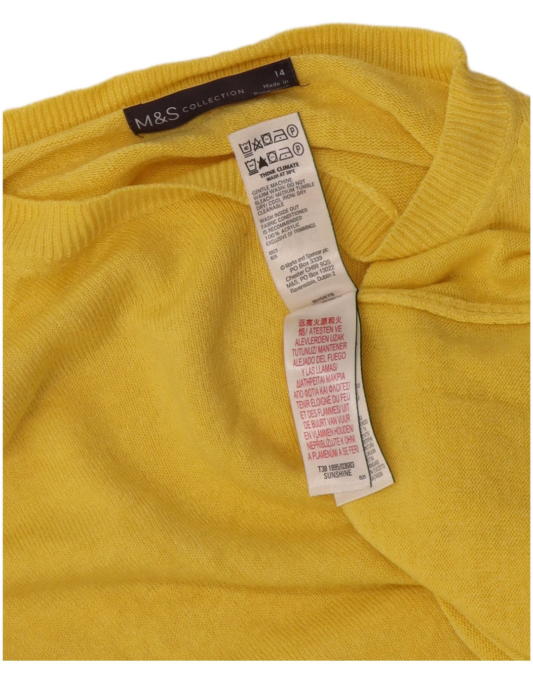 Suéter feminino Marks & Spencer com gola canoa Reino Unido 14 médio amarelo