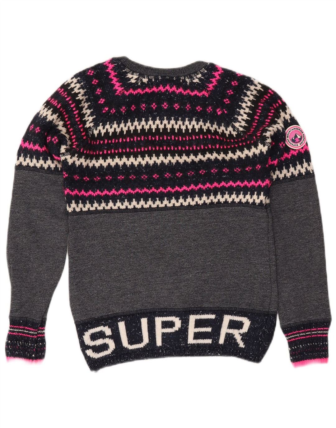 Suéter feminino SUPERDRY com gola redonda UK 6 XS azul marinho Fair Isle
