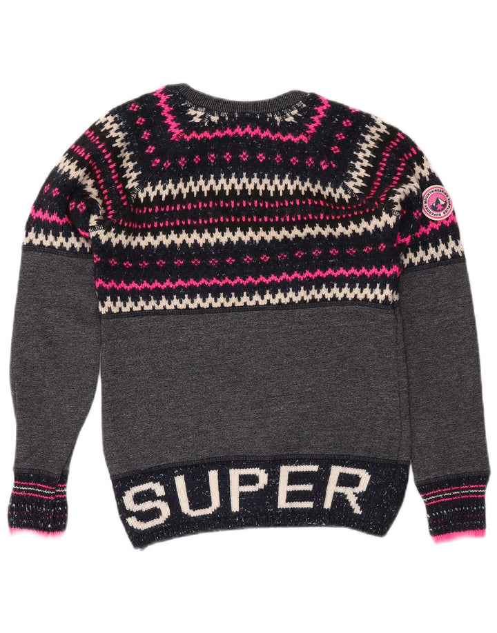 Suéter feminino SUPERDRY com gola redonda UK 6 XS azul marinho Fair Isle