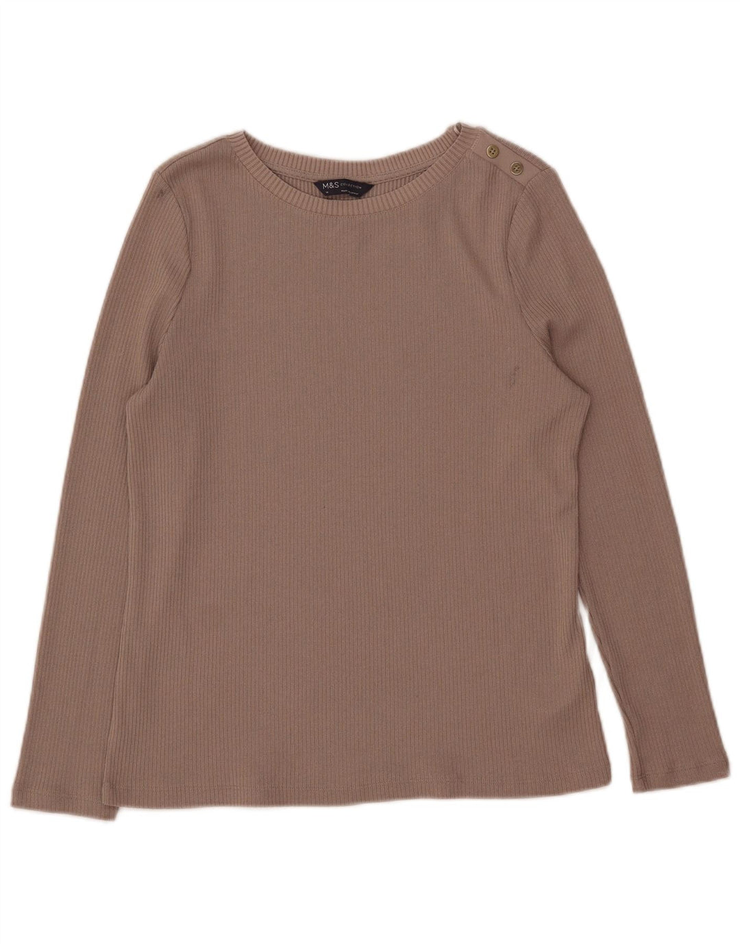 Top feminino Marks & Spencer manga comprida UK 14 poliéster bege médio