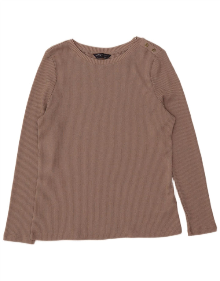 Top feminino Marks & Spencer manga comprida UK 14 poliéster bege médio