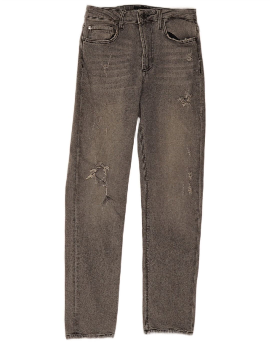 Guess Calça jeans feminina reta desgastada W27 L28 cinza poliéster