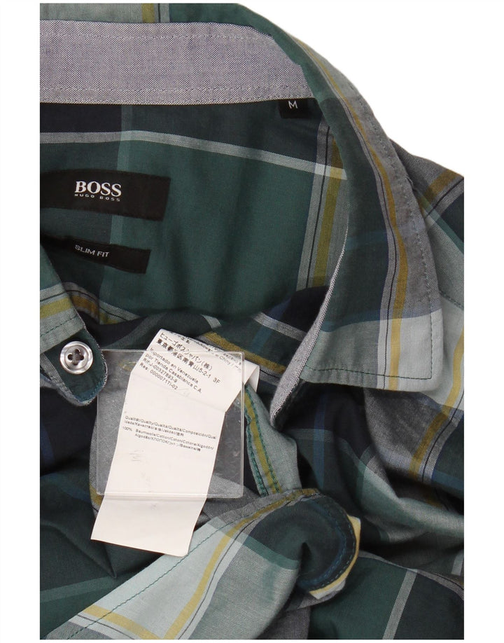 Camisa masculina Slim Fit Hugo Boss algodão xadrez verde médio
