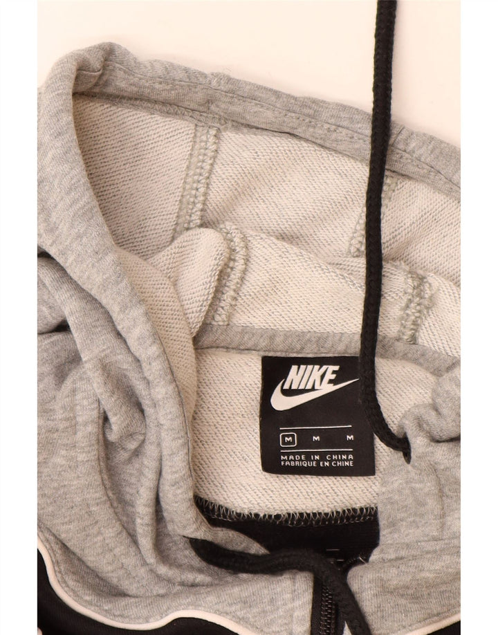 NIKE Womens Crop Hoodie Jumper UK 14 Médio Cinza Colourblock Algodão