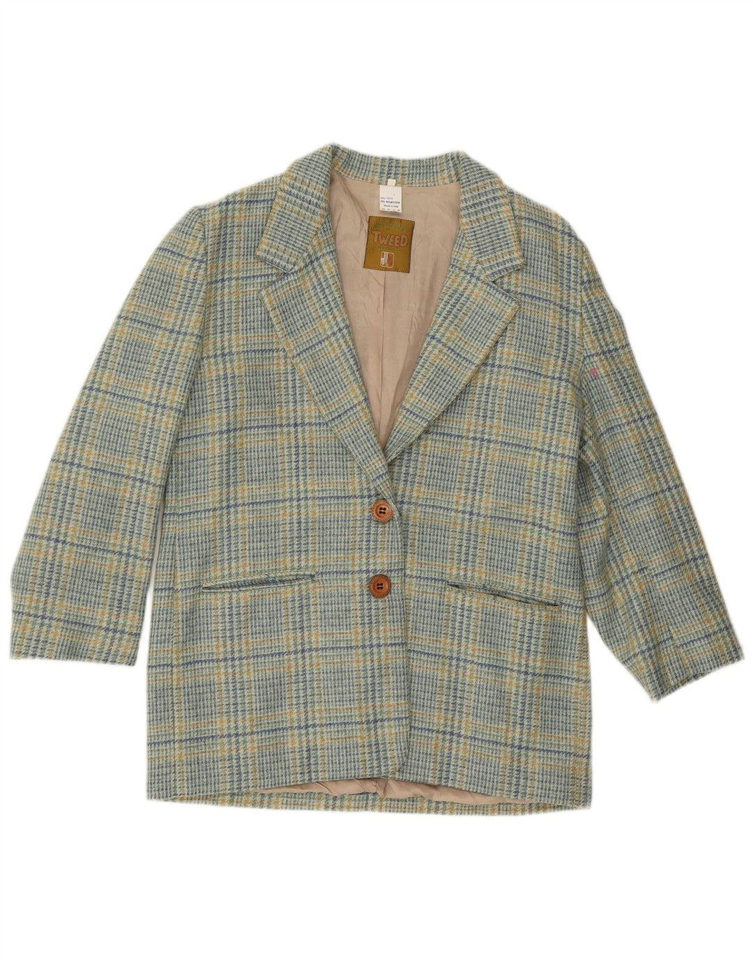 Jaqueta blazer feminina vintage com 2 botões IT 46 grande lã xadrez azul