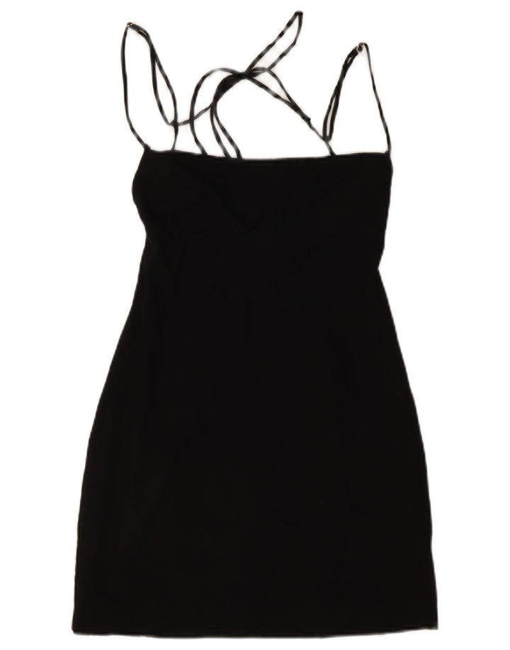 Mini vestido feminino Zara com ombros de fora UK 14 médio preto