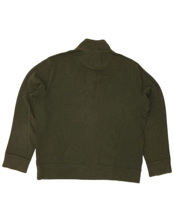 Suéter masculino Lands End com zíper e gola em algodão verde grande
