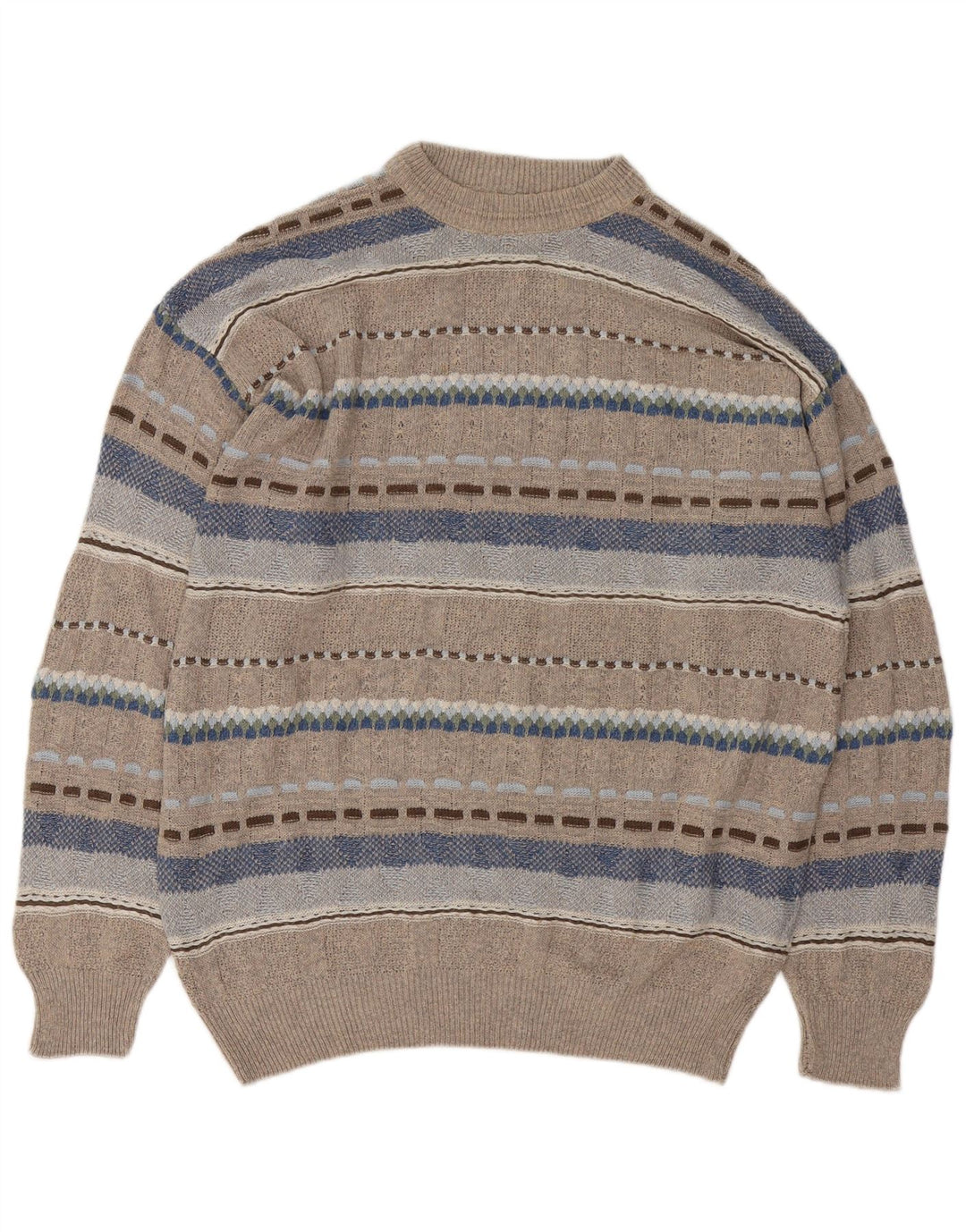 Suéter vintage masculino com gola redonda grande cinza geométrico