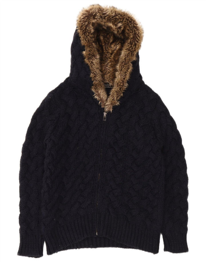 Suéter cardigã masculino Zara com capuz grande azul marinho