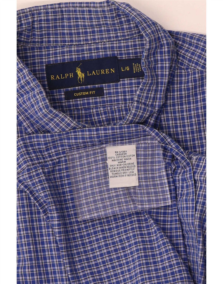 Camisa masculina Ralph Lauren com ajuste personalizado grande algodão guingão azul