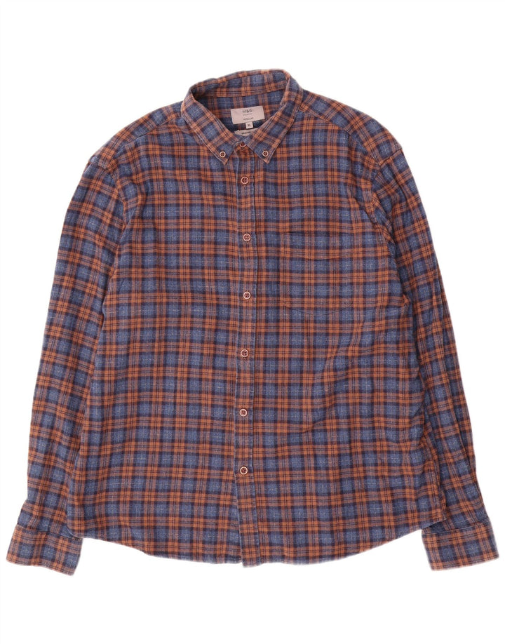 Camisa masculina de flanela regular Marks & Spencer XL azul algodão