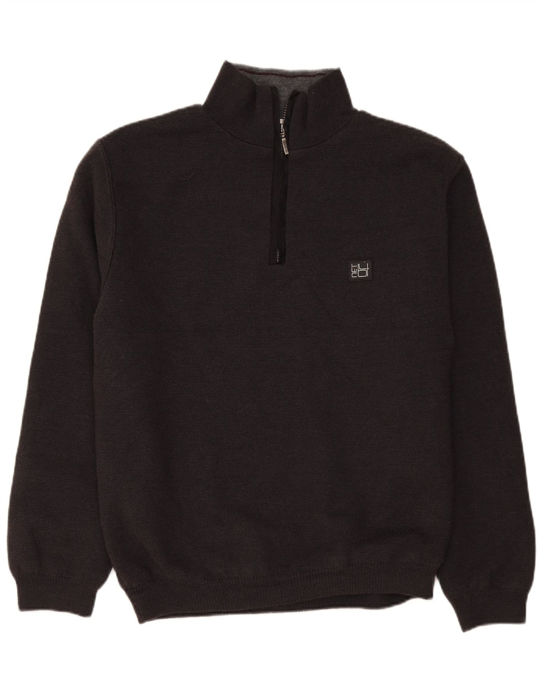 Suéter vintage masculino com zíper e gola alta de lã preta grande