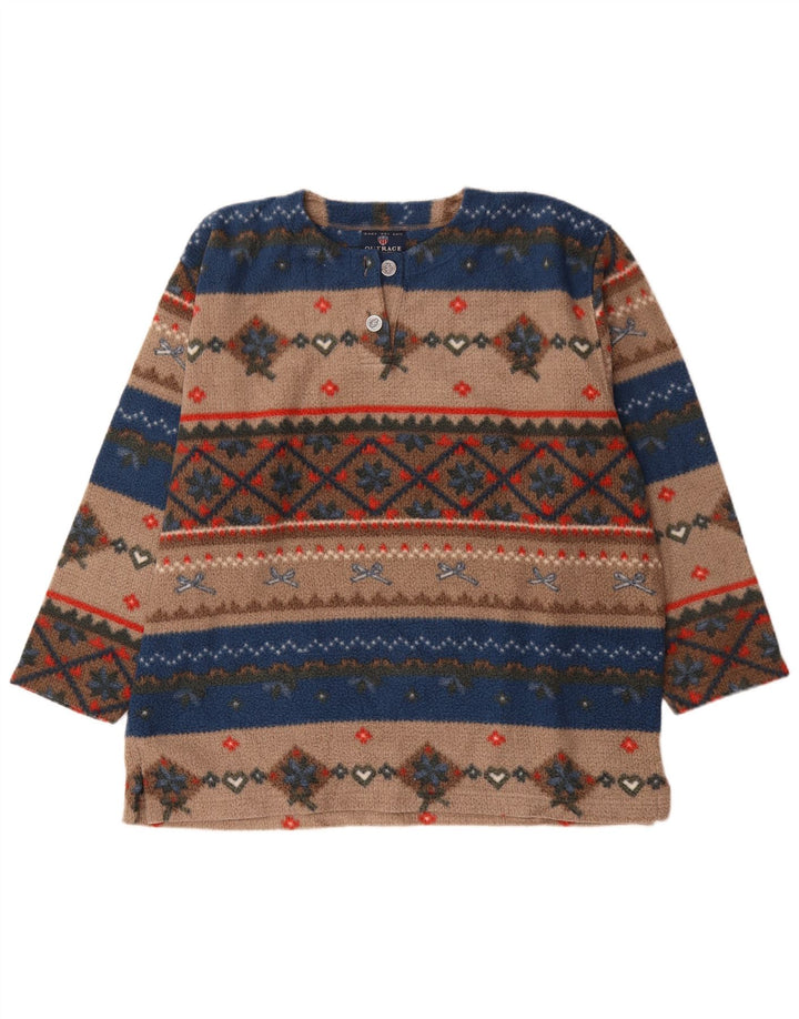 Jumper de lã masculino vintage grande poliéster Fair Isle multicolorido