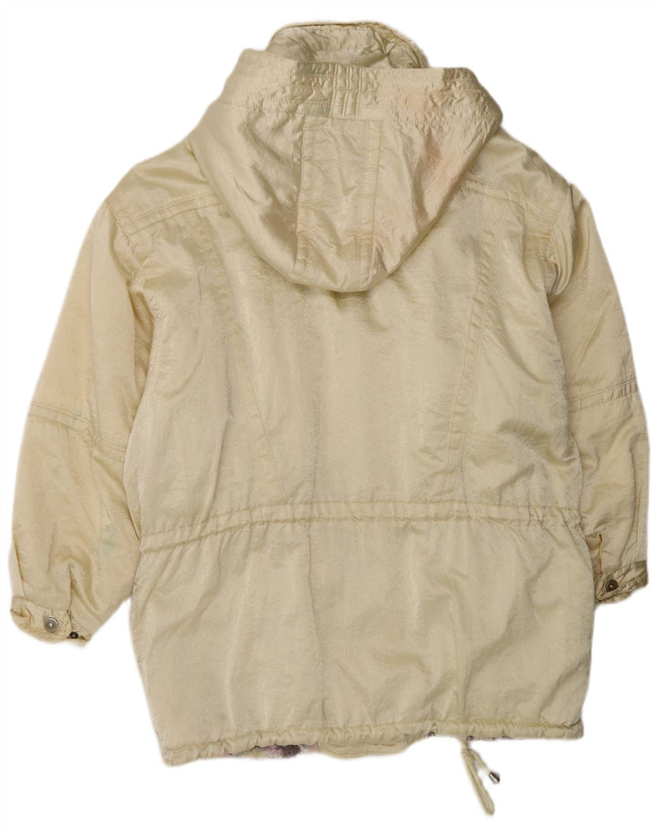 Casaco corta-vento feminino vintage com capuz e grandes dimensões UK 14 Nylon amarelo médio