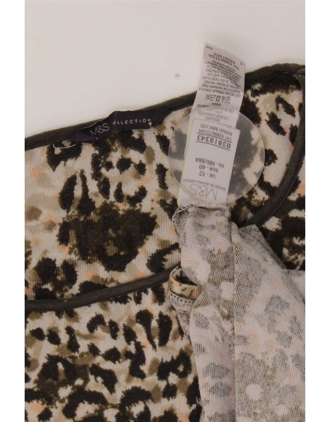 Túnica feminina Marks & Spencer Reino Unido 12 médio cáqui estampa animal