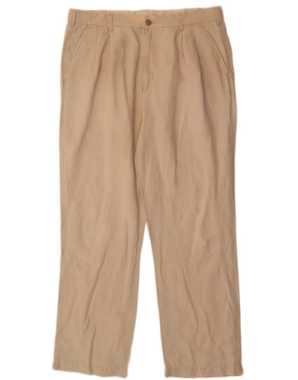 Calça chino masculina Marks & Spencer Blue Harbor Pegged W36 L31 linho bege