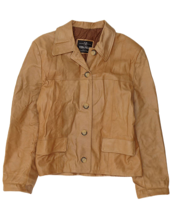 Jaqueta blazer feminina vintage de couro com 5 botões IT 46 grande marrom