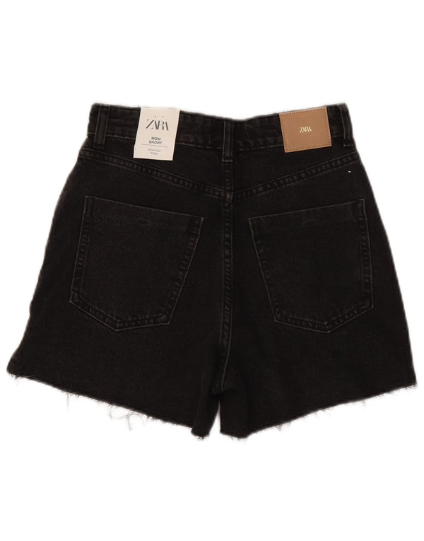 Shorts jeans femininos Zara Mom Distressed EU 36 XS W26 algodão preto