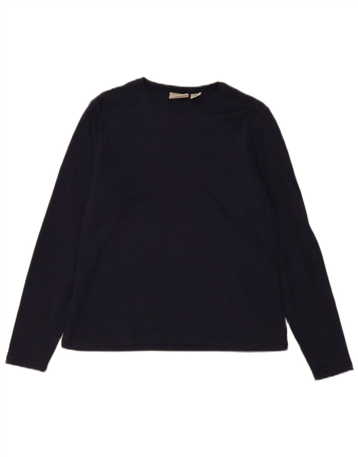 L.L.BEAN Top feminino de manga comprida Reino Unido 10 pequeno algodão azul marinho