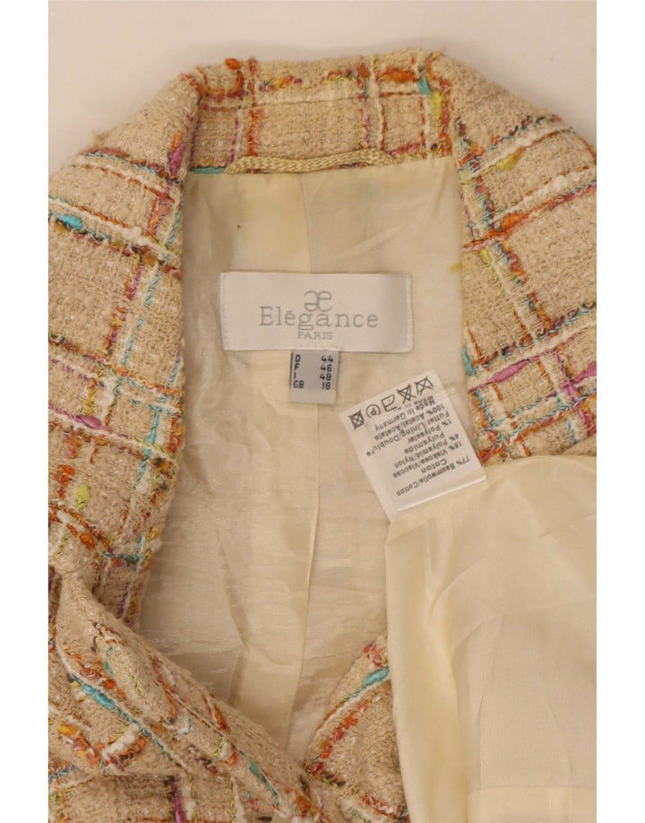 Jaqueta blazer feminina Elegance de 6 botões Reino Unido 18 XL bege xadrez algodão