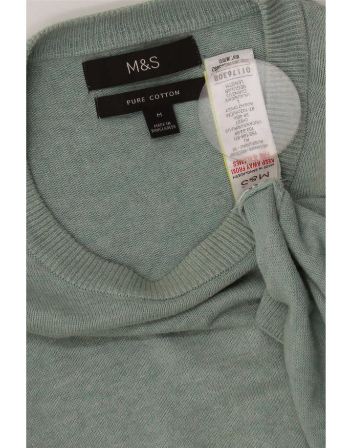 Suéter masculino Marks & Spencer com gola canoa de algodão verde médio