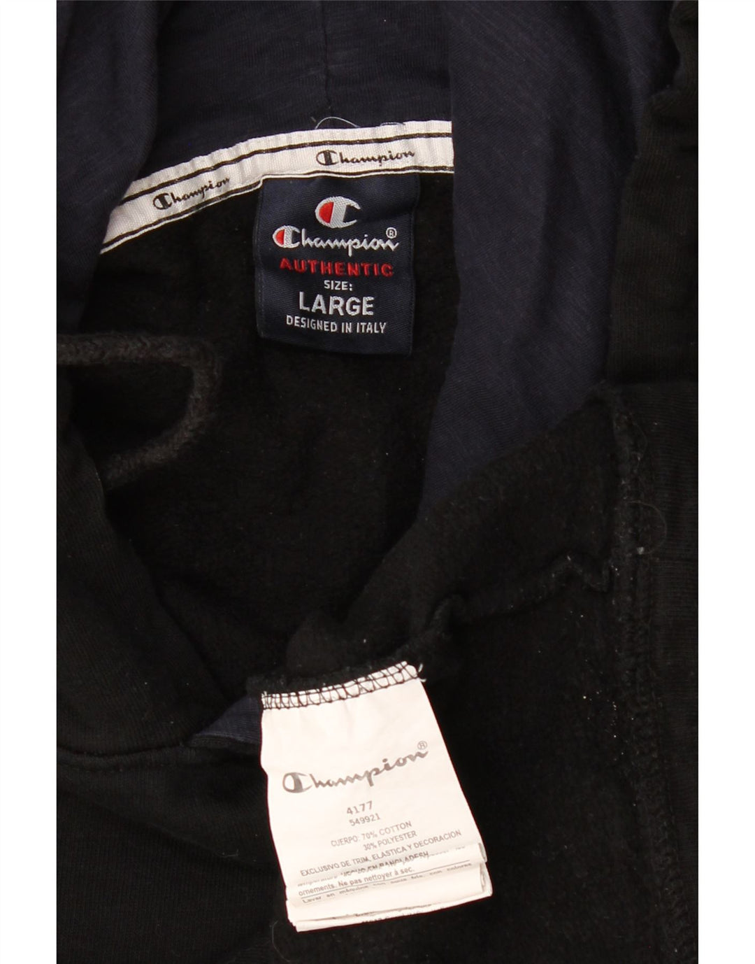 CHAMPION Suéter masculino com capuz gráfico grande algodão preto