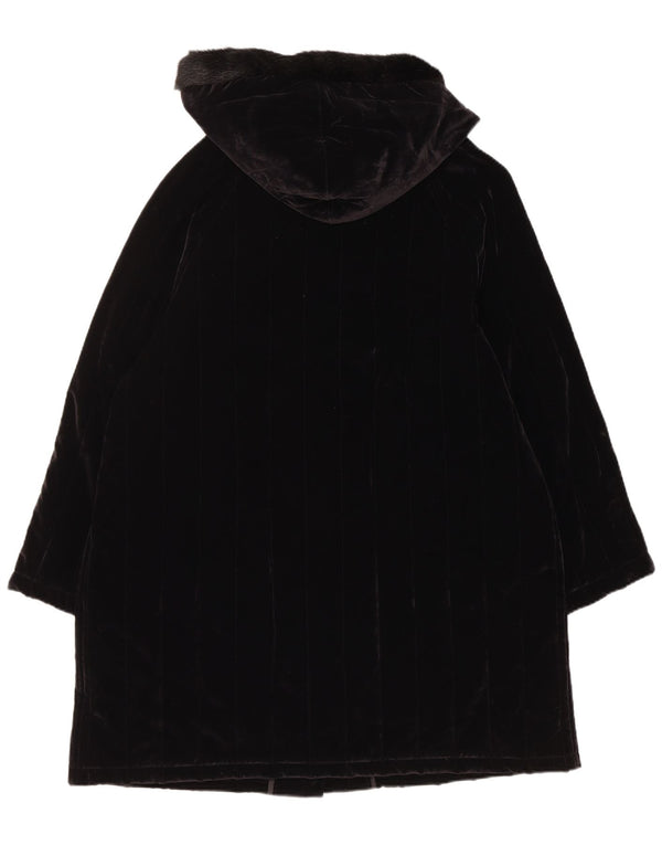 Club Voltaire Casaco feminino acolchoado de veludo com capuz UK 18 XL algodão preto