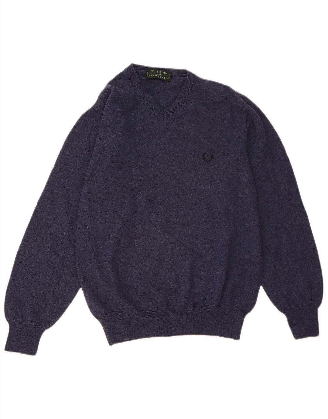 FRED PERRY Suéter masculino com decote em V de lã azul marinho médio