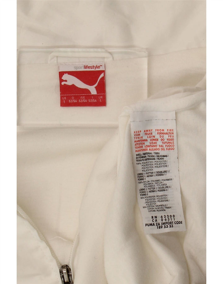 Jaqueta feminina Puma com estampa gráfica grande em bloco colorido branco de poliéster