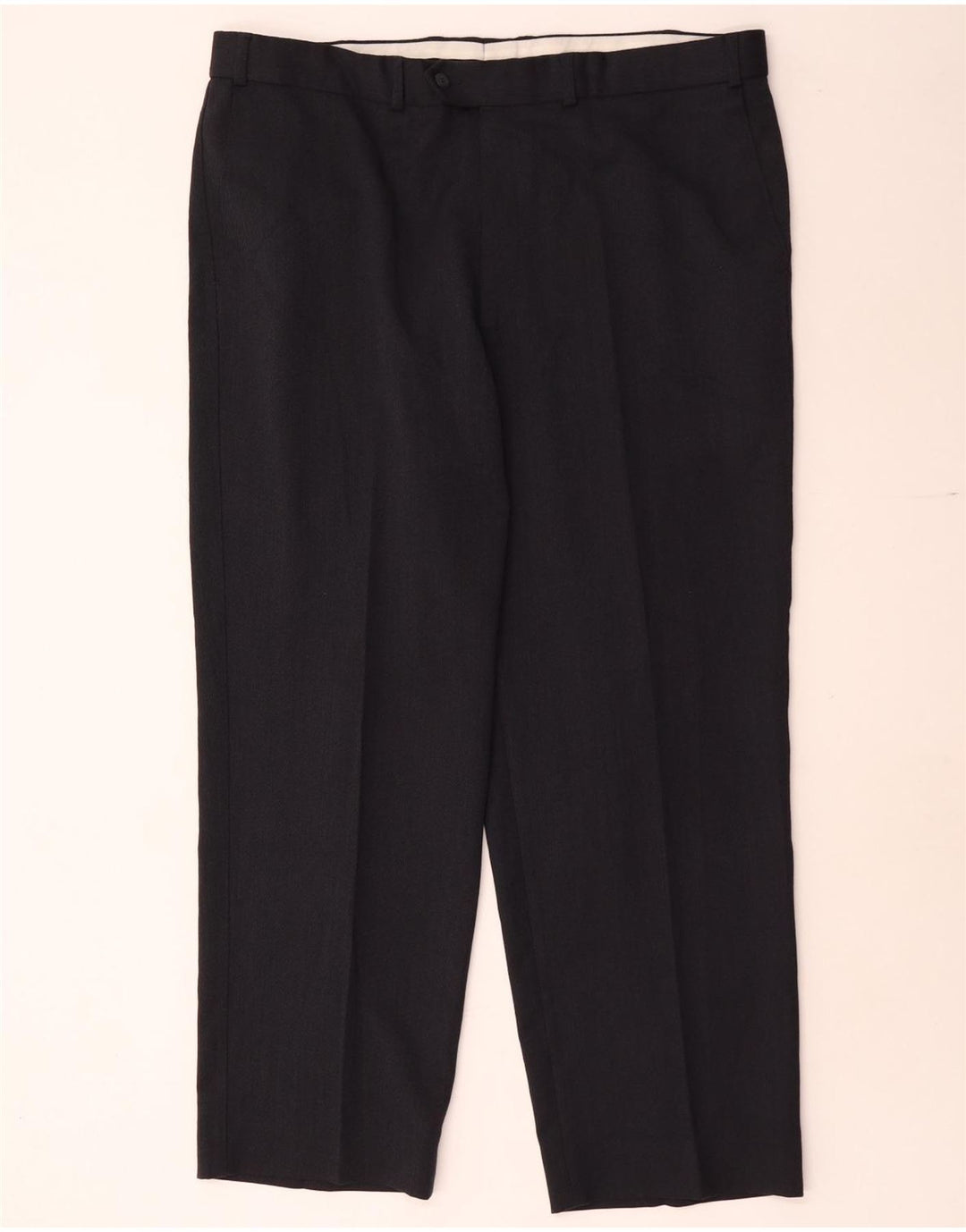 Calça masculina de terno reto Marks & Spencer W40 L29 poliéster azul marinho