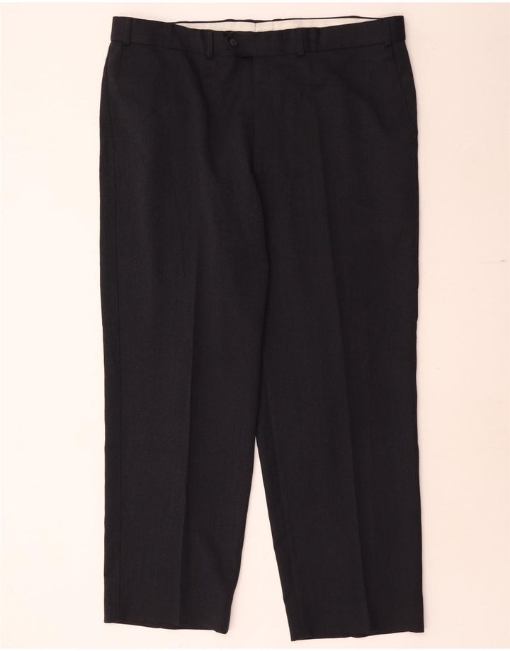 Calça masculina de terno reto Marks & Spencer W40 L29 poliéster azul marinho