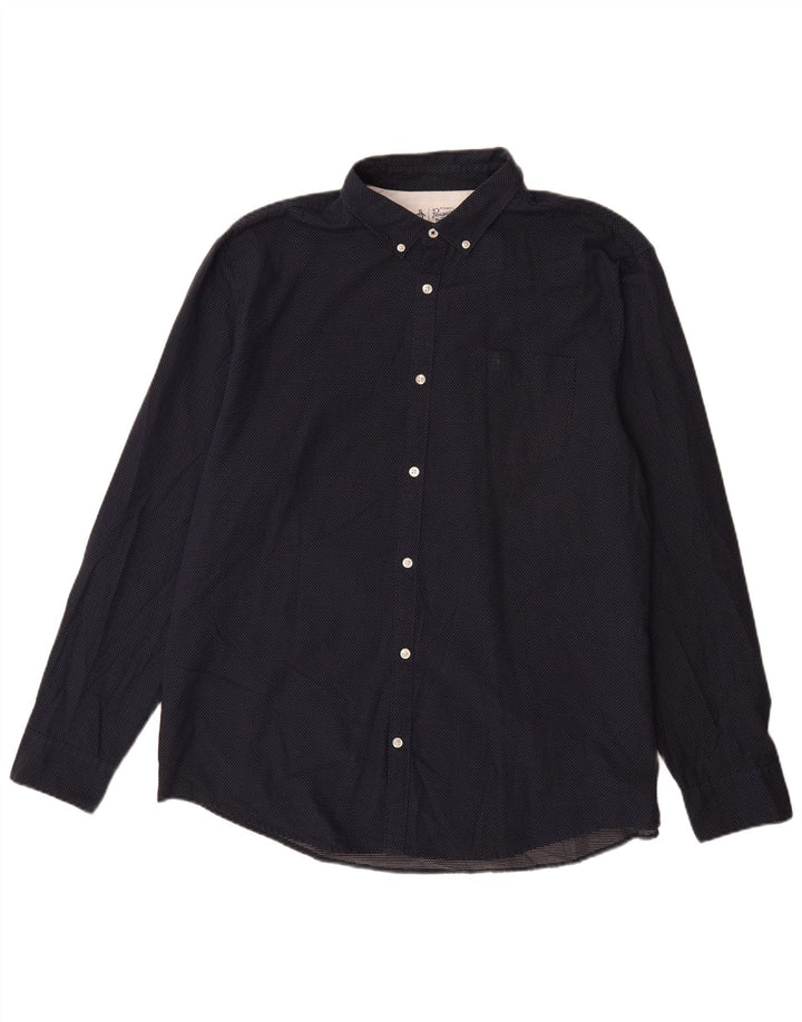 Camisa masculina Penguin 2XL algodão manchado azul marinho