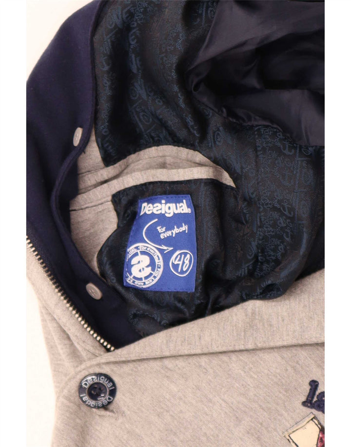 Jaqueta blazer masculina Desigual com capuz e 2 botões UK 48 4XL cinza colorblock