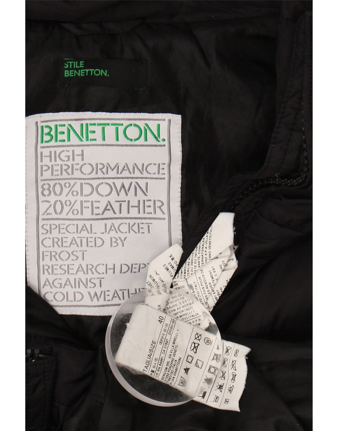 Jaqueta feminina acolchoada com capuz BENETTON IT 40 pequena poliamida preta
