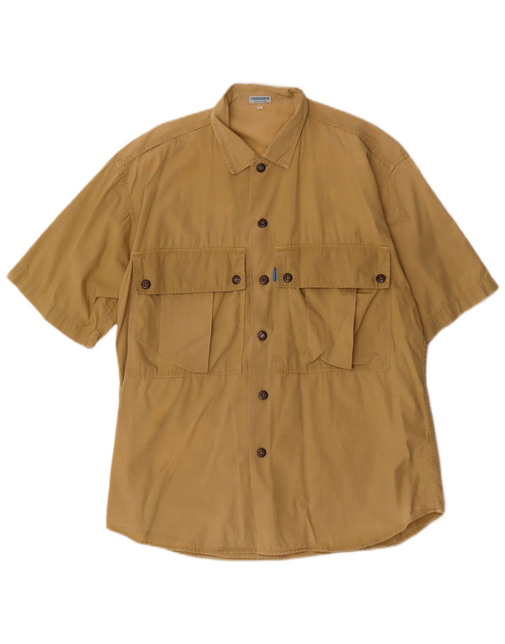 Camisa masculina Carrera de manga curta pequena bege algodão