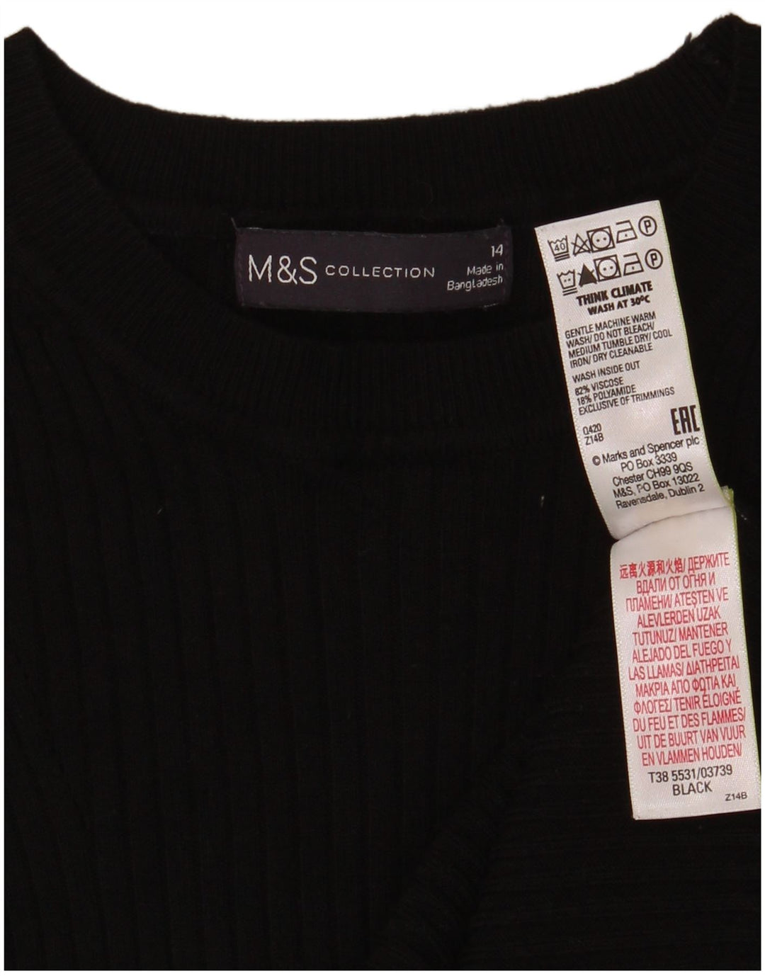 Suéter feminino Marks & Spencer com gola canoa Reino Unido 14 médio preto