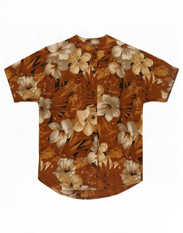 Blusa feminina vintage manga curta UK 18 XL marrom floral