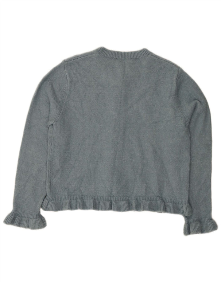 Suéter cardigã feminino Zara UK 14 poliéster azul médio