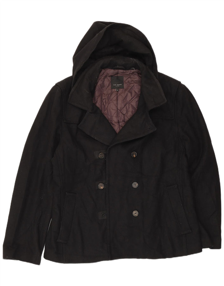 Casaco masculino Ted Baker com capuz ervilha tamanho 6 XL lã preta
