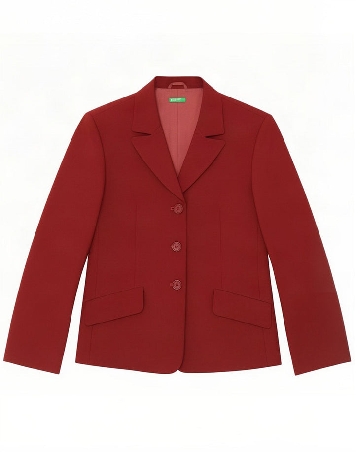 Jaqueta Blazer feminina de 3 botões Benetton IT 42 Poliéster Borgonha Médio