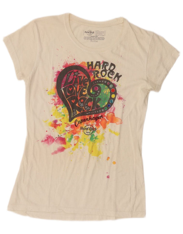 Camiseta gráfica Hard Rock Cafe Girls Copenhagen Top 13-14 anos grande branco