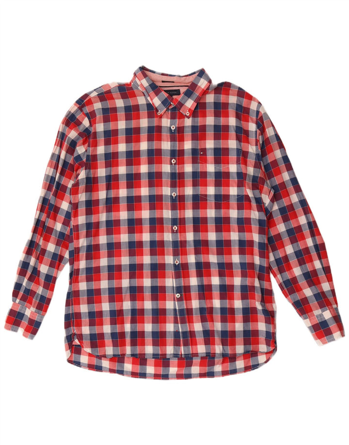 Tommy Hilfiger Mens Custom Fit Camisa XL Vermelho Algodão Gingham